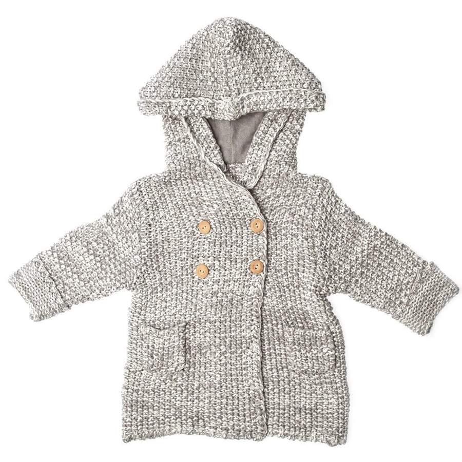 Crochet Knit Hoodie 12-18M Grey